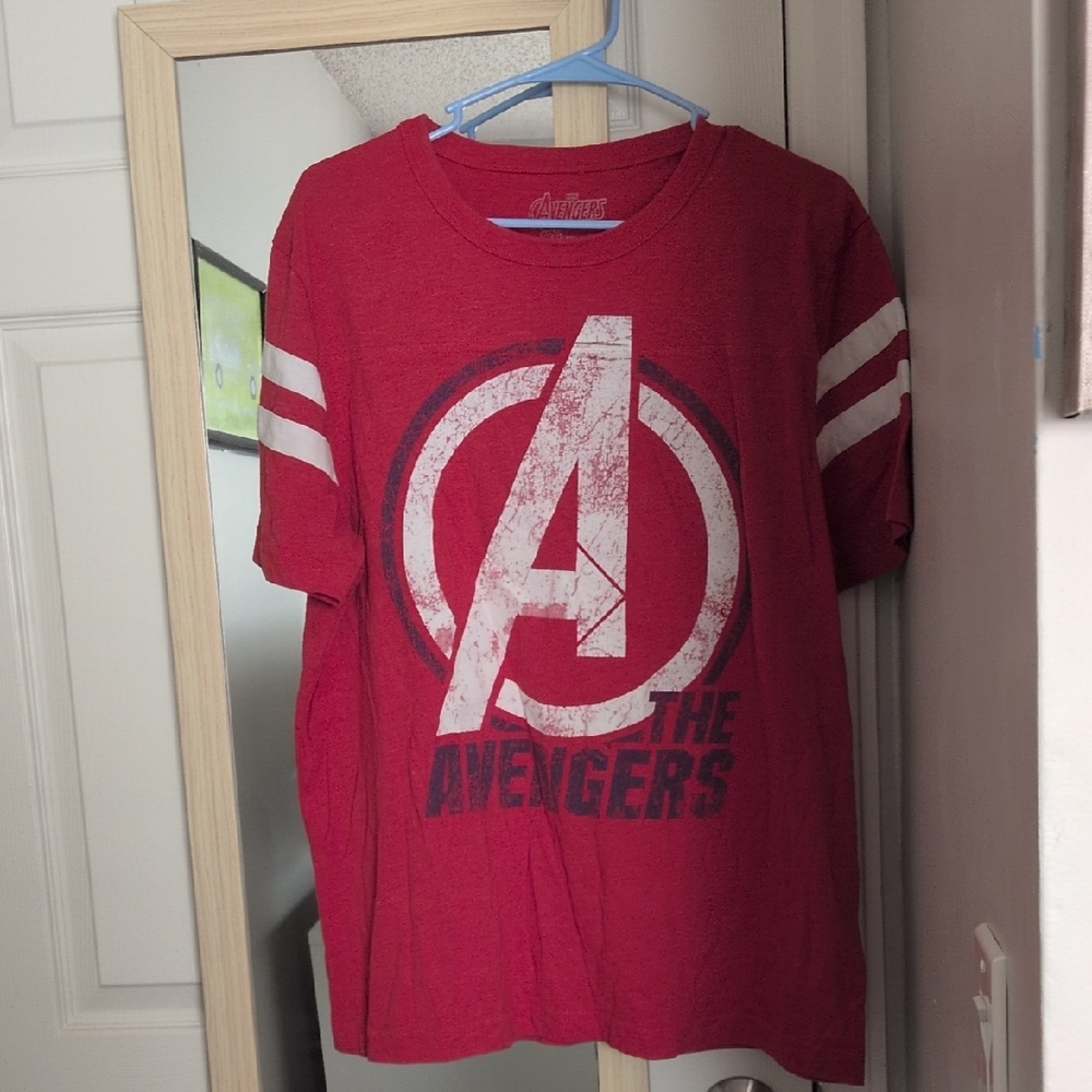 Avenger Red Short Sleeve Graphic Tee with White Stripes